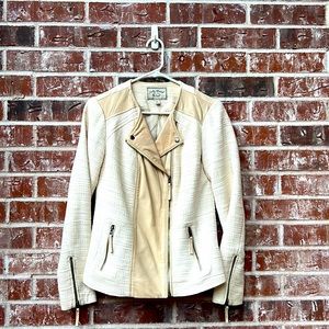 Lucky Brand off white fabric and leather jacket